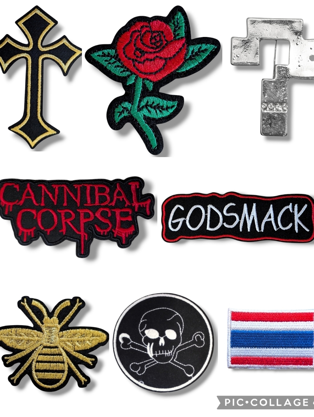 NWT Bundle Of 8 Punk Goth Iron On Patches And Pins Biker Jacket Vest